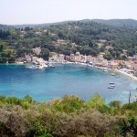 a great full view of loggos port in paxos island.